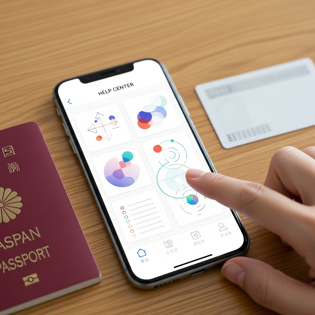 日本人がカスタマーサポートの案内をスマホで確認する様子