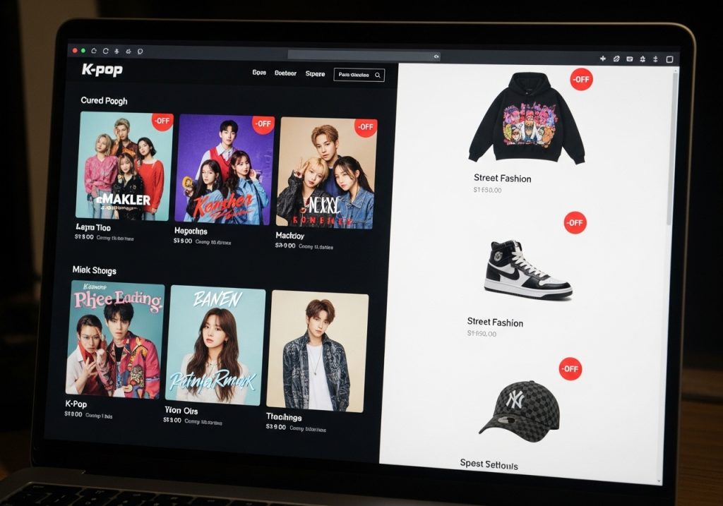 K-POPグッズと韓国ファッションのオンラインセール。