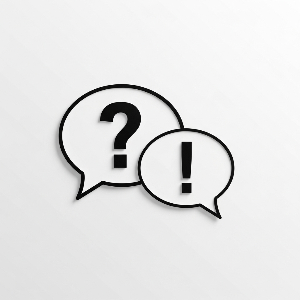 Q&A（質問と回答）を示す、クエスチョンマークとビックリマークの吹き出しアイコン。