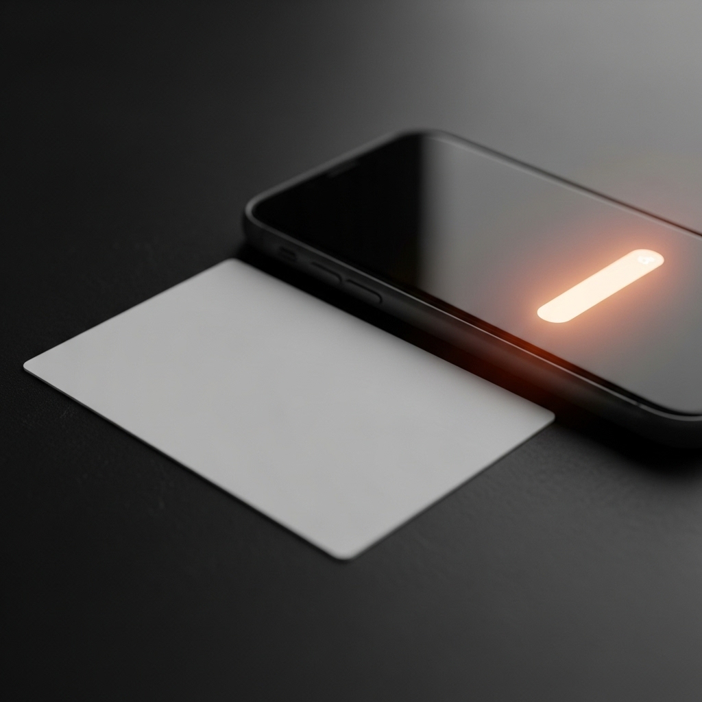 スマホのプッシュ通知風の光とカードを対比させ、事後確認運用を連想させるイメージ