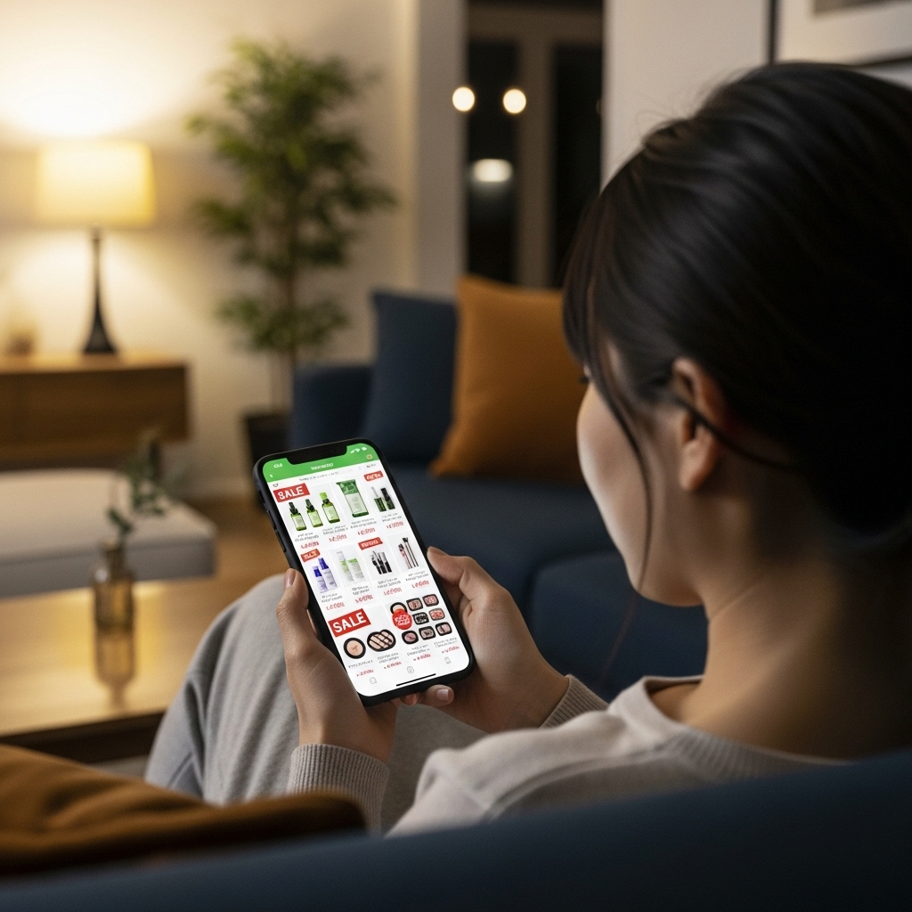 オリーブヤングのオンラインセール攻略法。スマホでアプリを操作する。