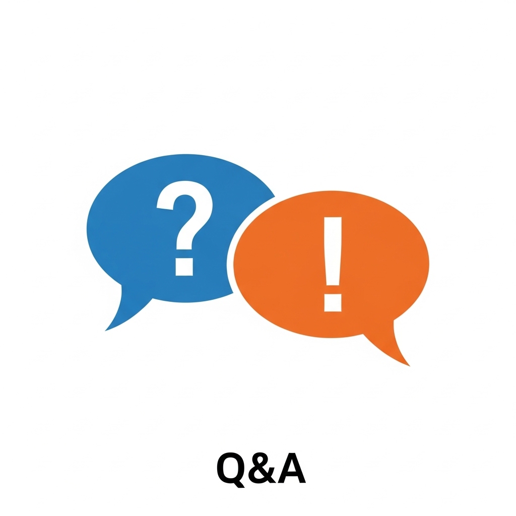 Q&Aを示す、質問（？）と回答（！）の吹き出しアイコン