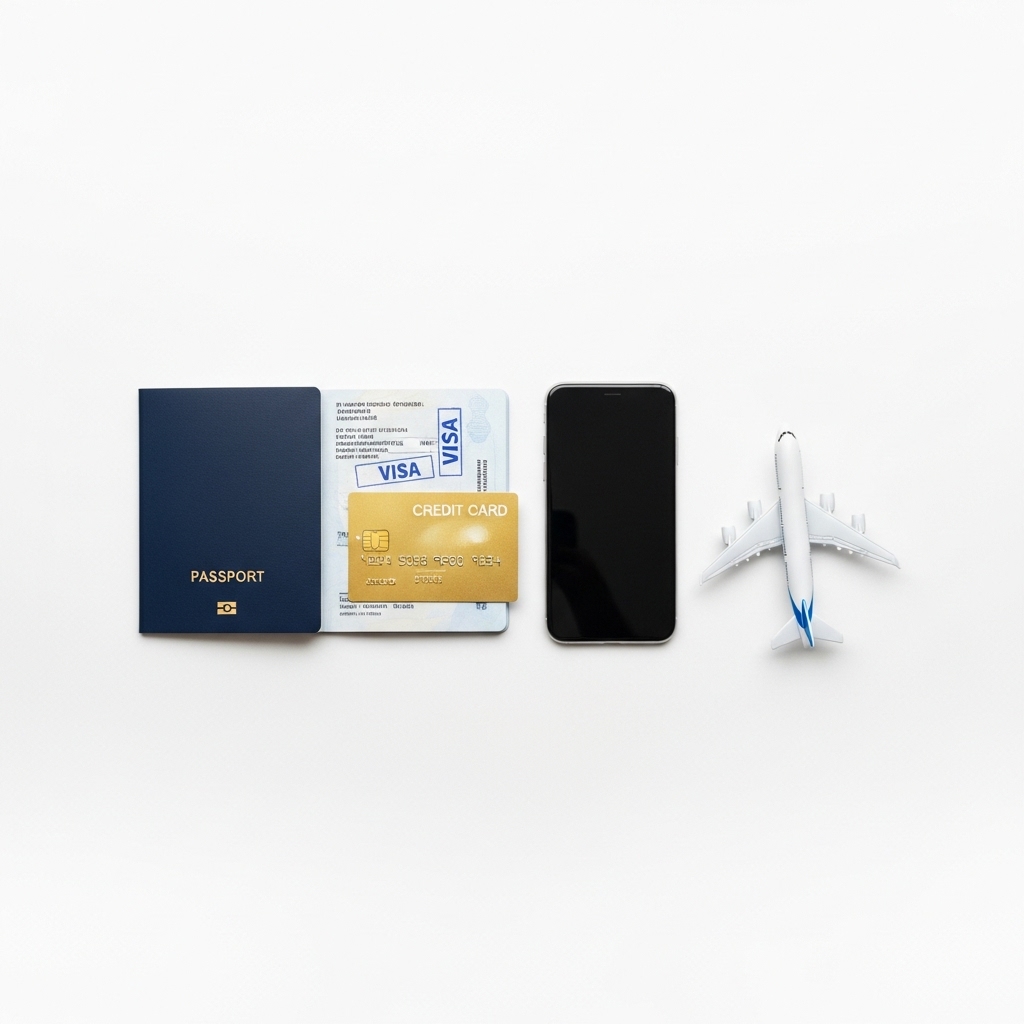 航空券予約のステップを表すミニマルな構成