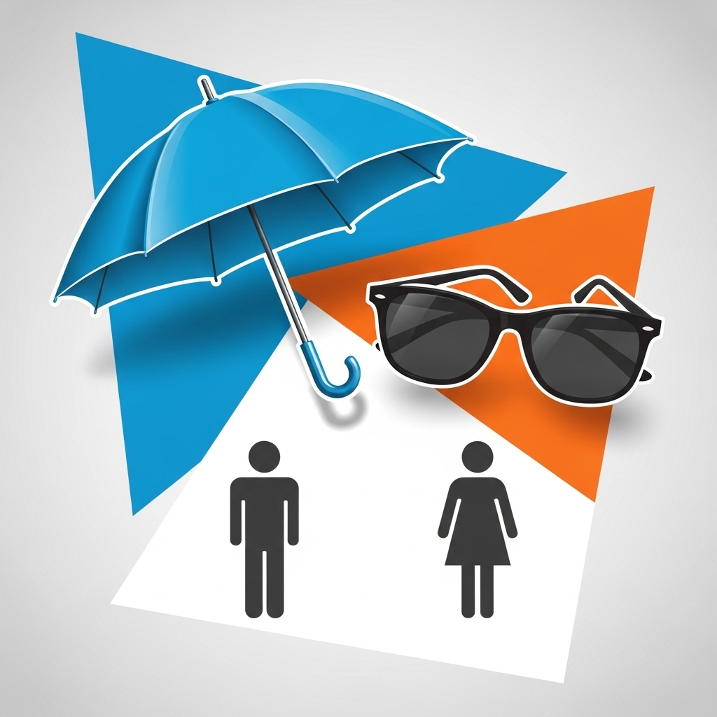 さまざまな状況（天気、性別）を象徴するアイコンやアイテム。