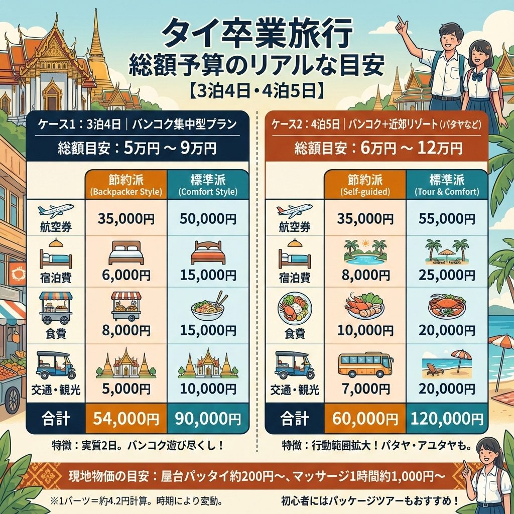 総額予算のリアルな目安【3泊4日・4泊5日】を、イラスト図解で分かりやすく解説