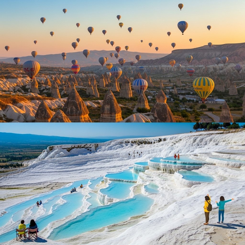 トルコ 絶景 カッパドキア 熱気球 パムッカレ 石灰棚 合成写真