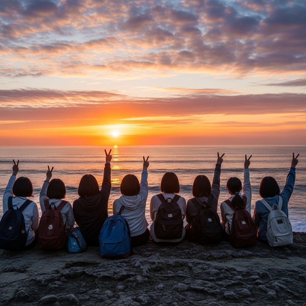 卒業旅行 お金ない 成功 解決 笑顔 夕日 青春